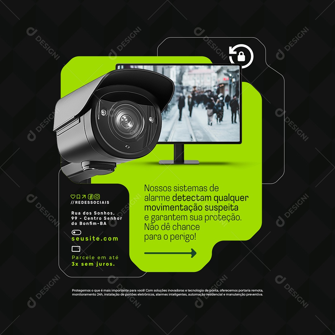 Segurança Nossos Sistemas de Alarme Social Media PSD Editável