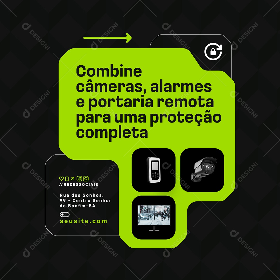 Segurança Combine Câmeras Alarmes e Portaria Social Media PSD Editável