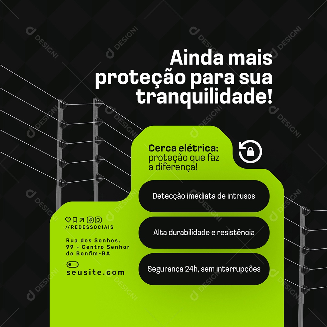 Segurança Ainda Mais Proteção Cerca Elétrica Social Media PSD Editável