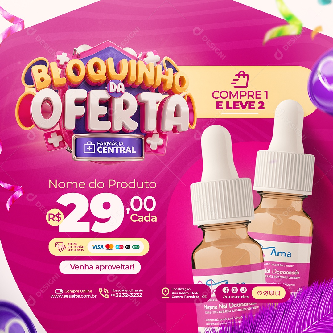 Bloquinho da Oferta Farmácia Venha Aproveitar Social Media PSD Editável