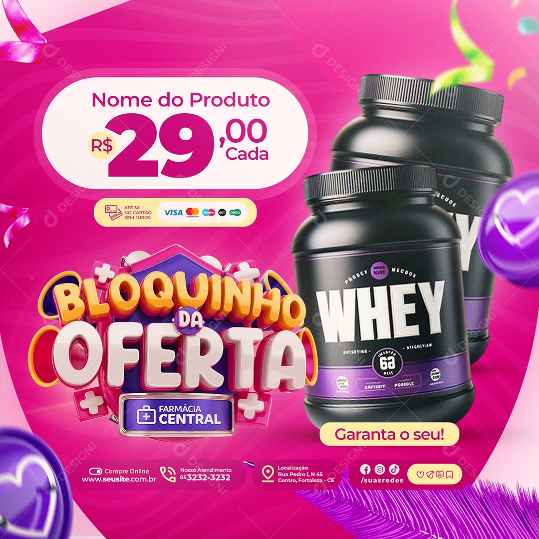 Bloquinho da Oferta Farmácia Whey Garanta o Seu Social Media PSD Editável