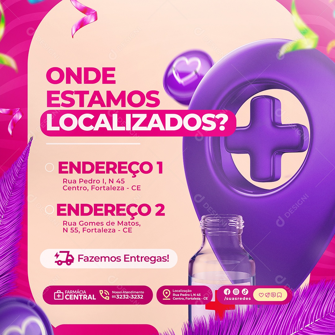 Bloquinho da Oferta Farmácia Onde Estamos Localizados Social Media PSD Editável