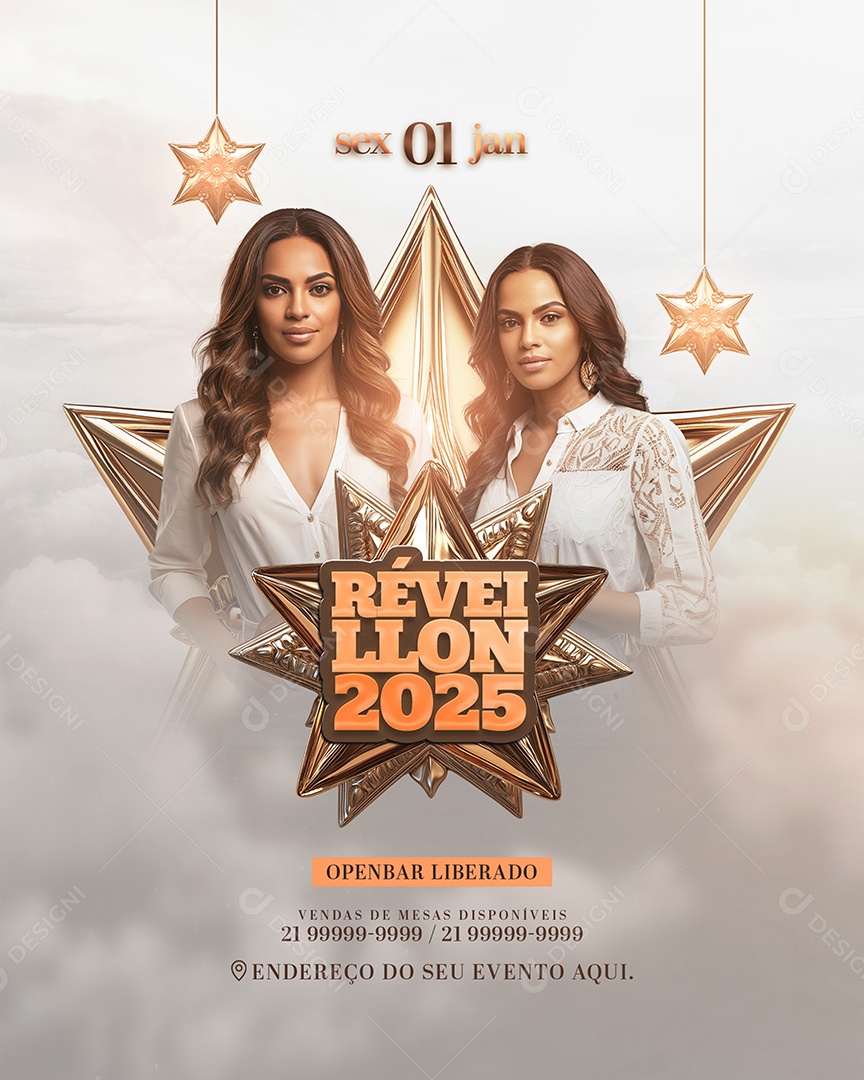 Flyer Réveillon 2025 Sexta 01 de Janeiro Social Media PSD Editável