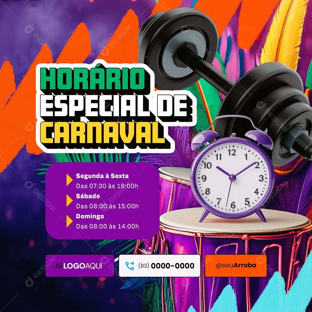 Horário Especial De Carnaval Academia Social Media PSD Editável
