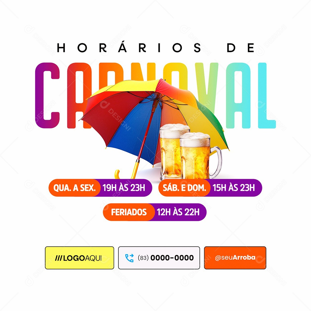 Horários De Carnaval Cervejaria Bar Distribuidora de Bebidas Social Media PSD Editável