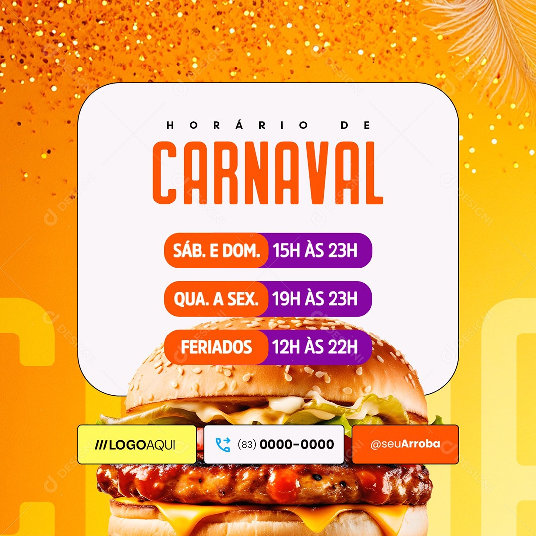 Horário De Carnaval Hamburgueria Social Media PSD Editável