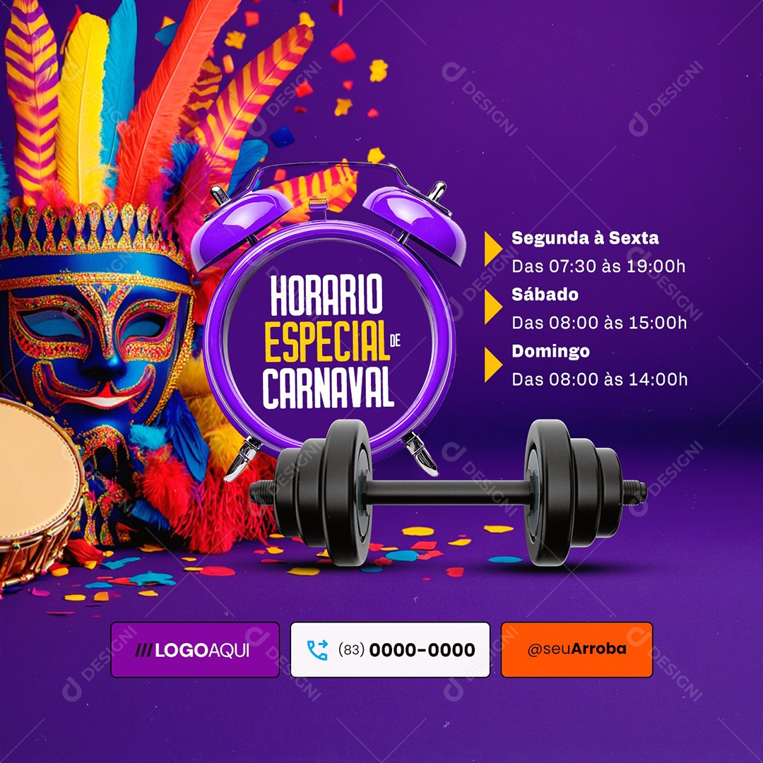 Horário Especial De Carnaval Academia Social Media PSD Editável