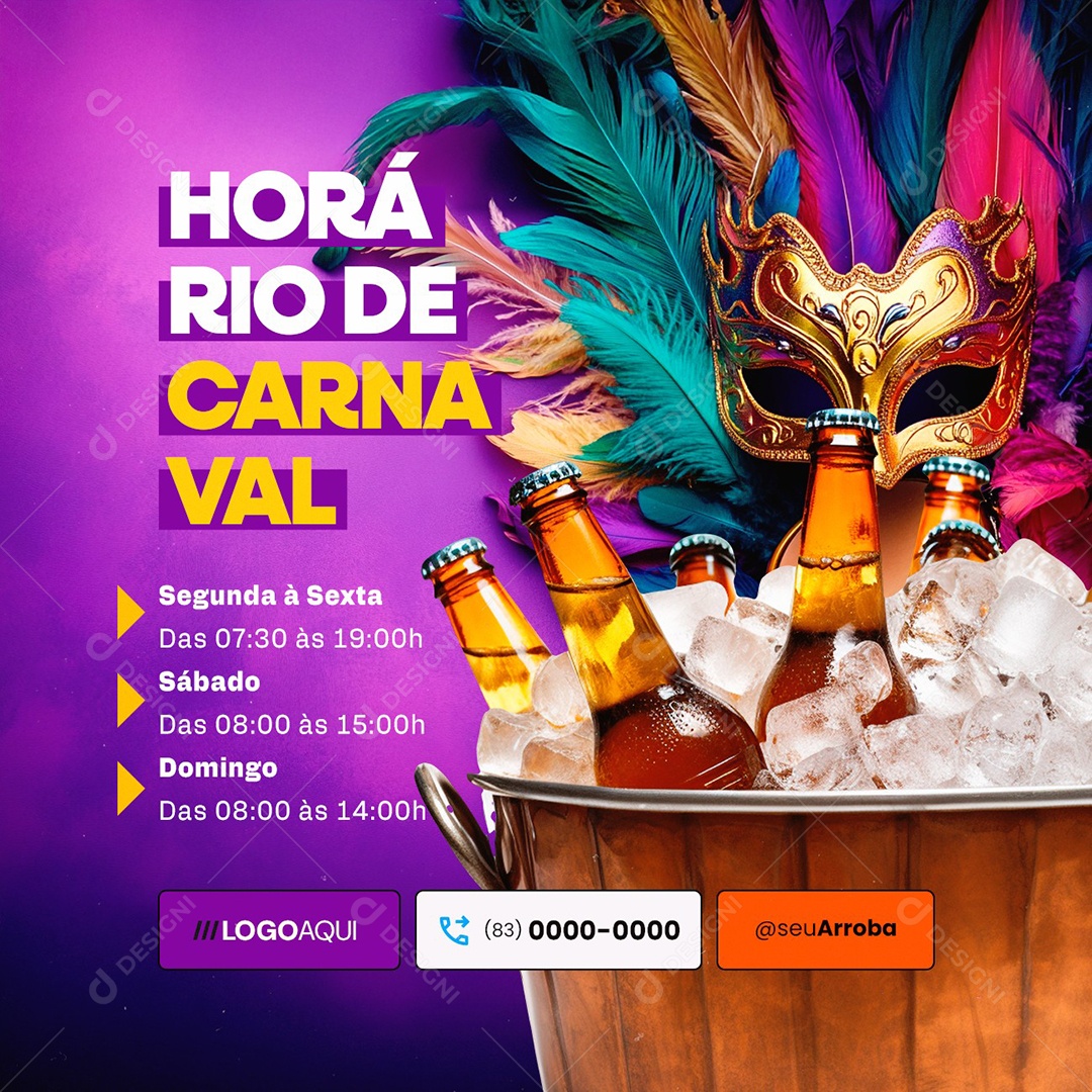 Horário De Carnaval Cervejaria Bar Distribuidora de Bebidas Social Media PSD Editável