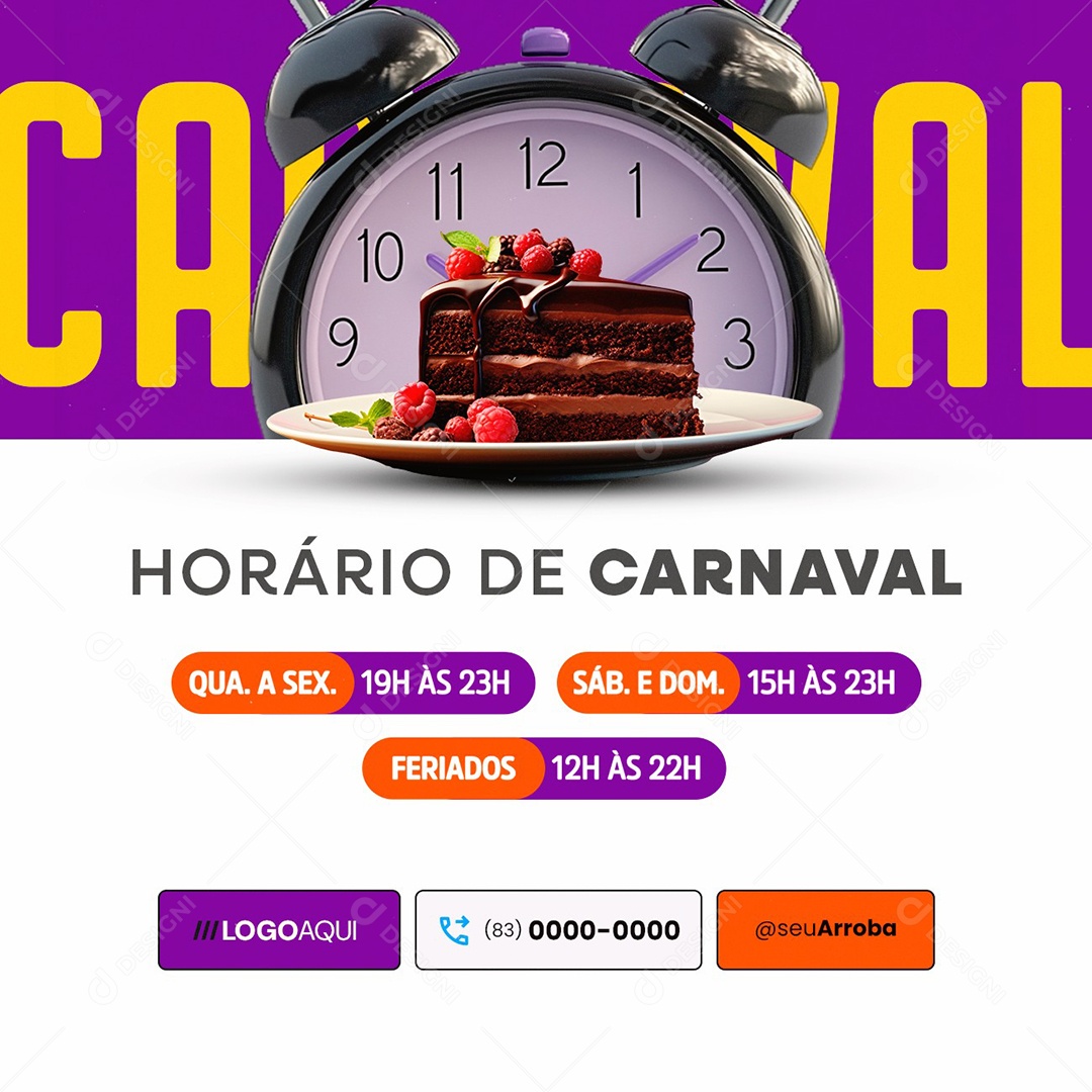 Horário De Carnaval Doceria Boleira Confeitaria Social Media PSD Editável