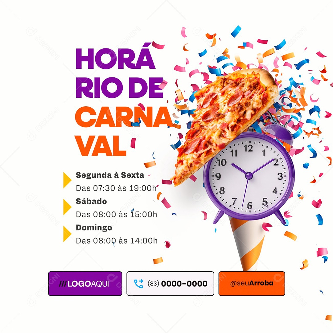 Horário de Carnaval Pizzaria Social Media PSD Editável