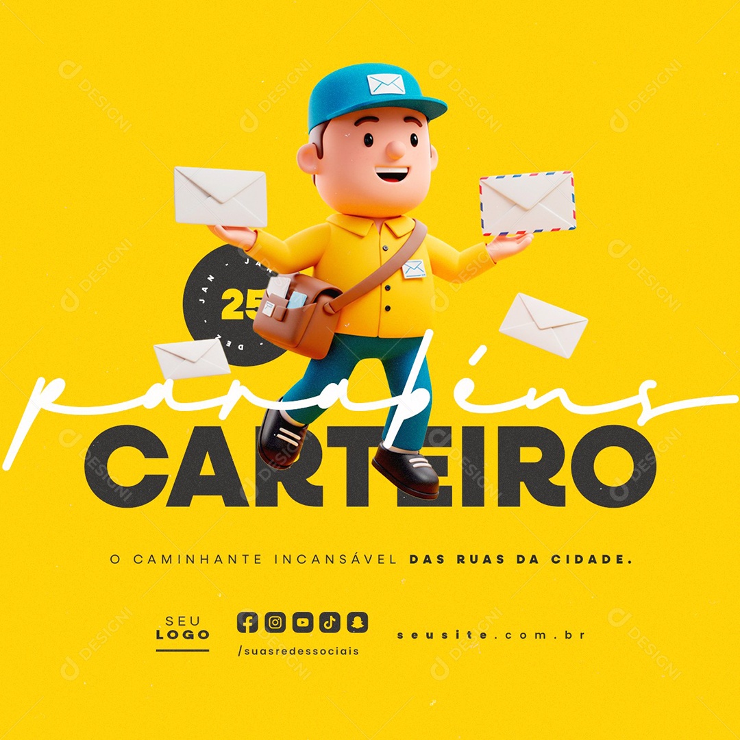 Dia do Carteiro 25 de Janeiro Parabéns Social Media PSD Editável