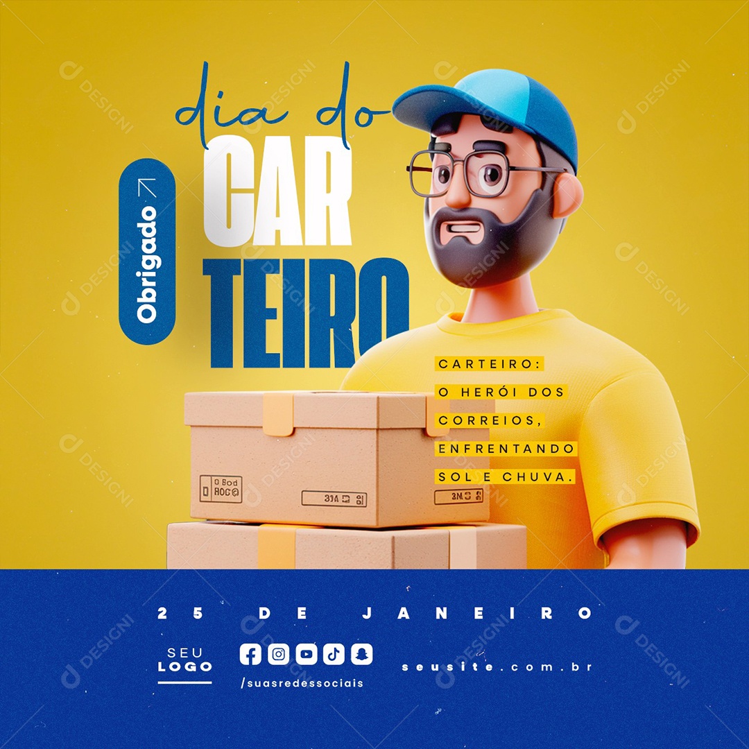 Dia do Carteiro 25 de Janeiro Social Media PSD Editável