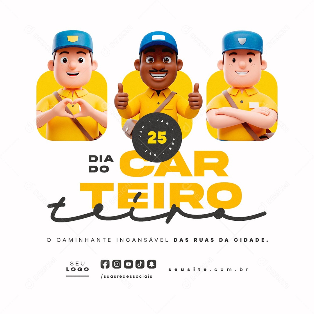 Dia do Carteiro 25 de Janeiro O Caminhante Incansável das Ruas Social Media PSD Editável