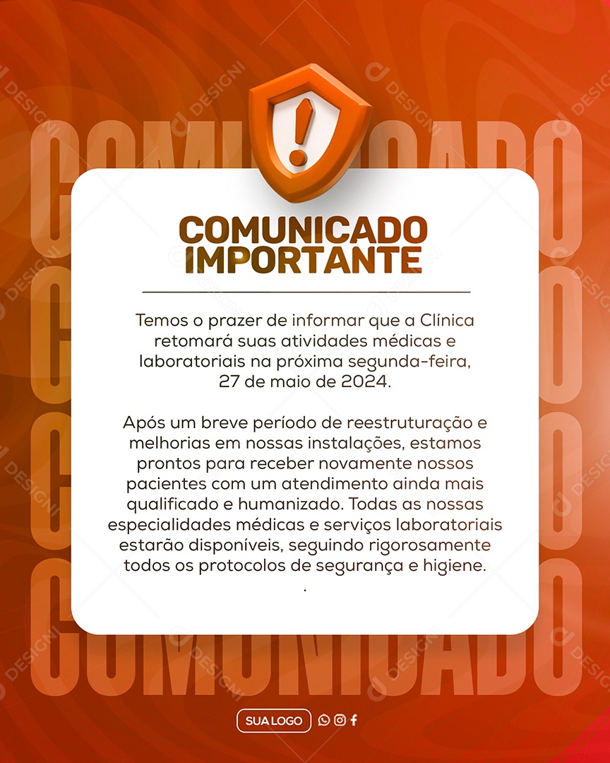 Comunicado Importante Clinica Social Media PSD Editável