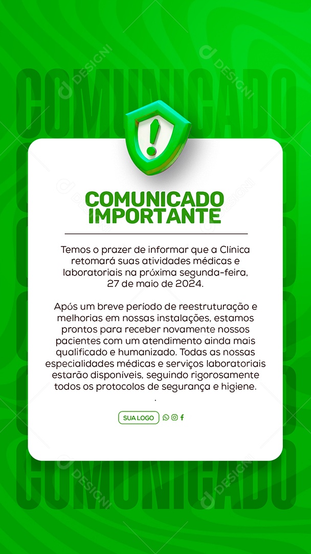 Story Comunicado Importante Clinica Social Media PSD Editável