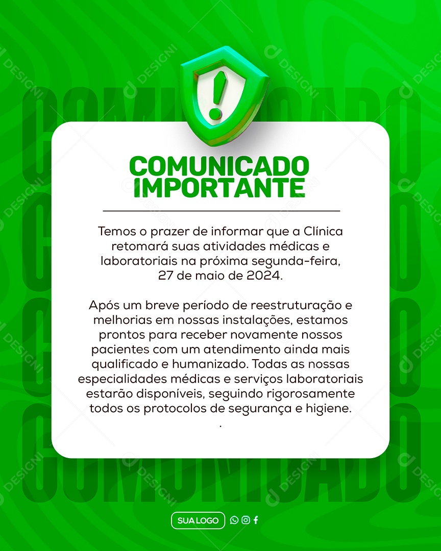 Comunicado Importante Clinica Social Media PSD Editável