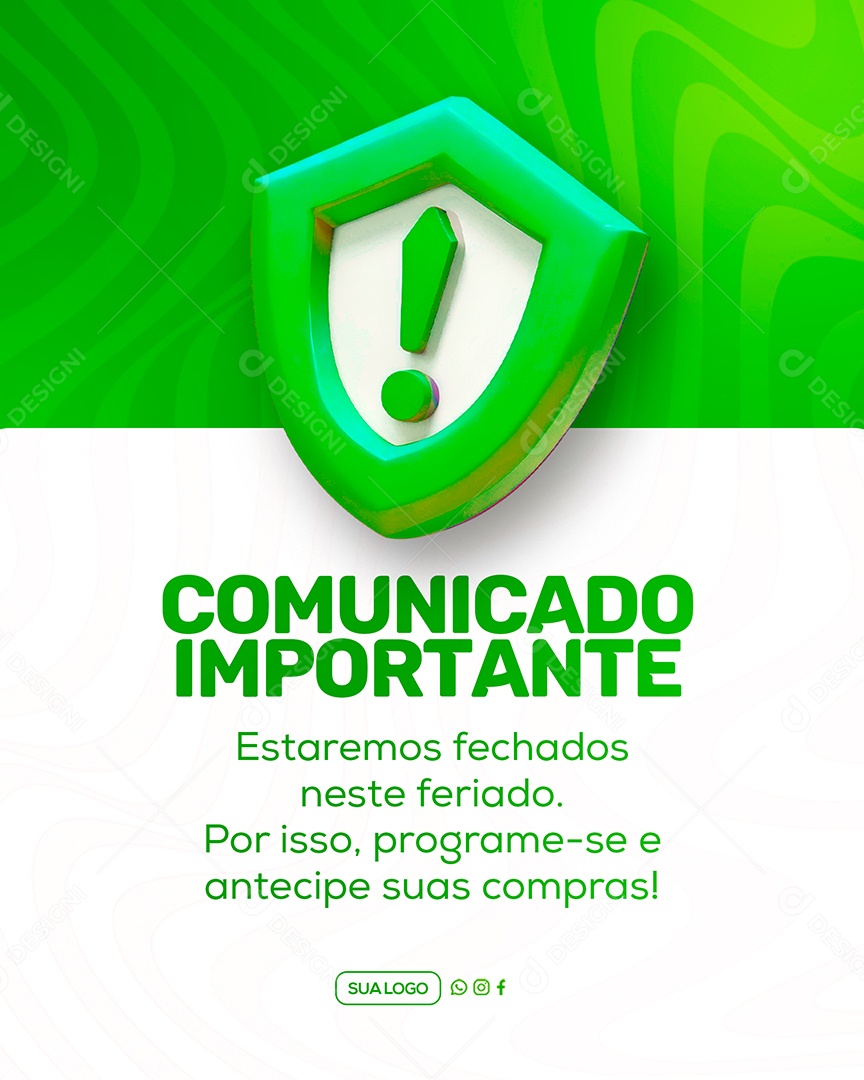 Comunicado Importante Feirado Social Media PSD Editável
