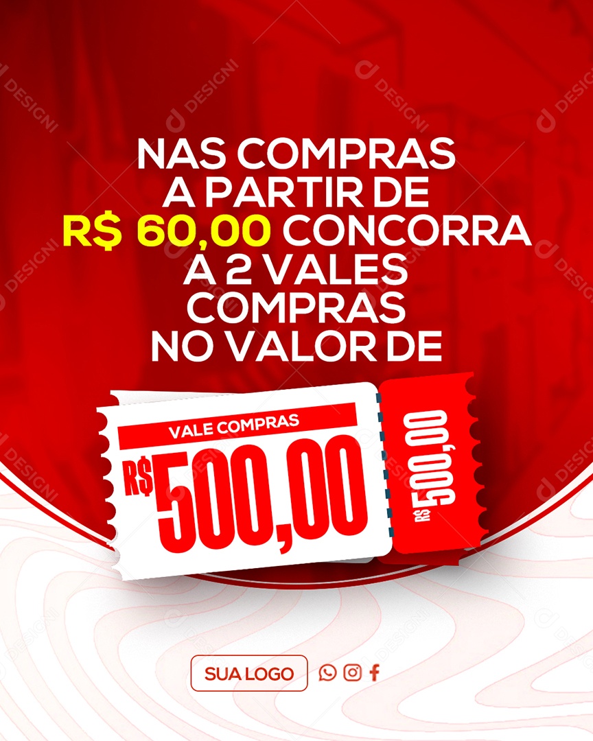 Vale Compras Nas Compras A partir de 60 Reais Social Media PSD Editável