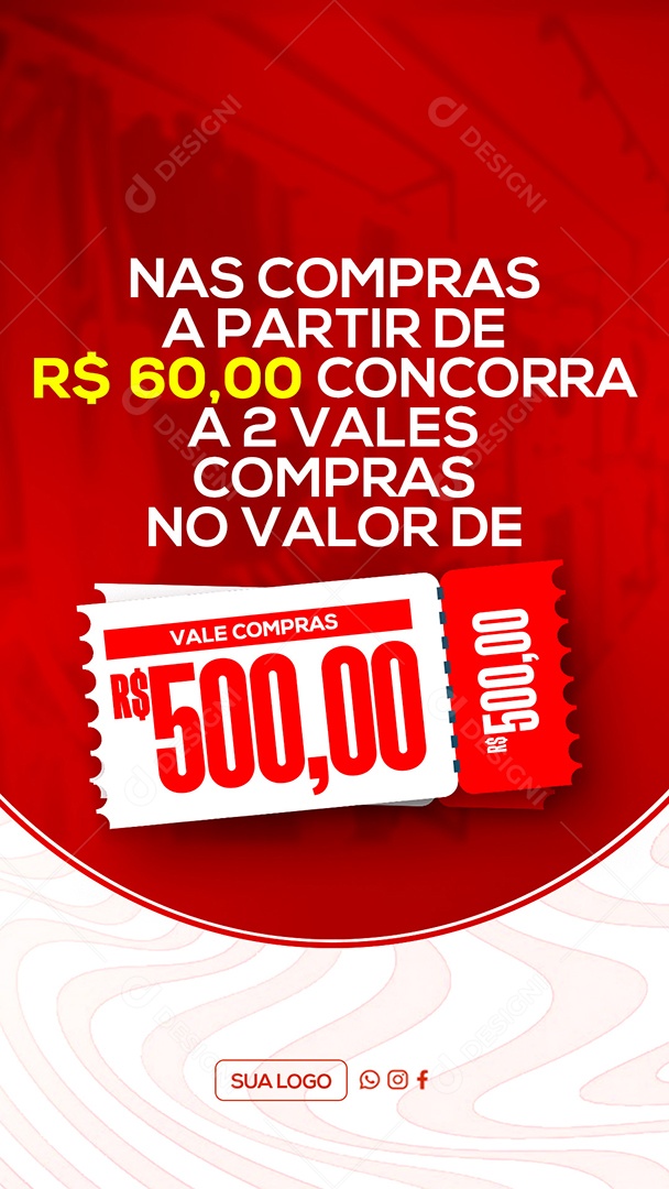Vale Compras Nas Compras A partir de 60 Reais Social Media PSD Editável