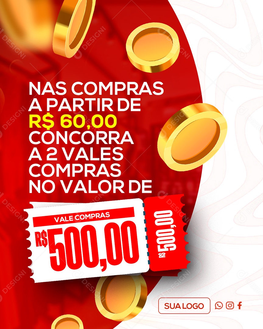 Vale Compras Nas Compras A partir de 60 Reais Social Media PSD Editável