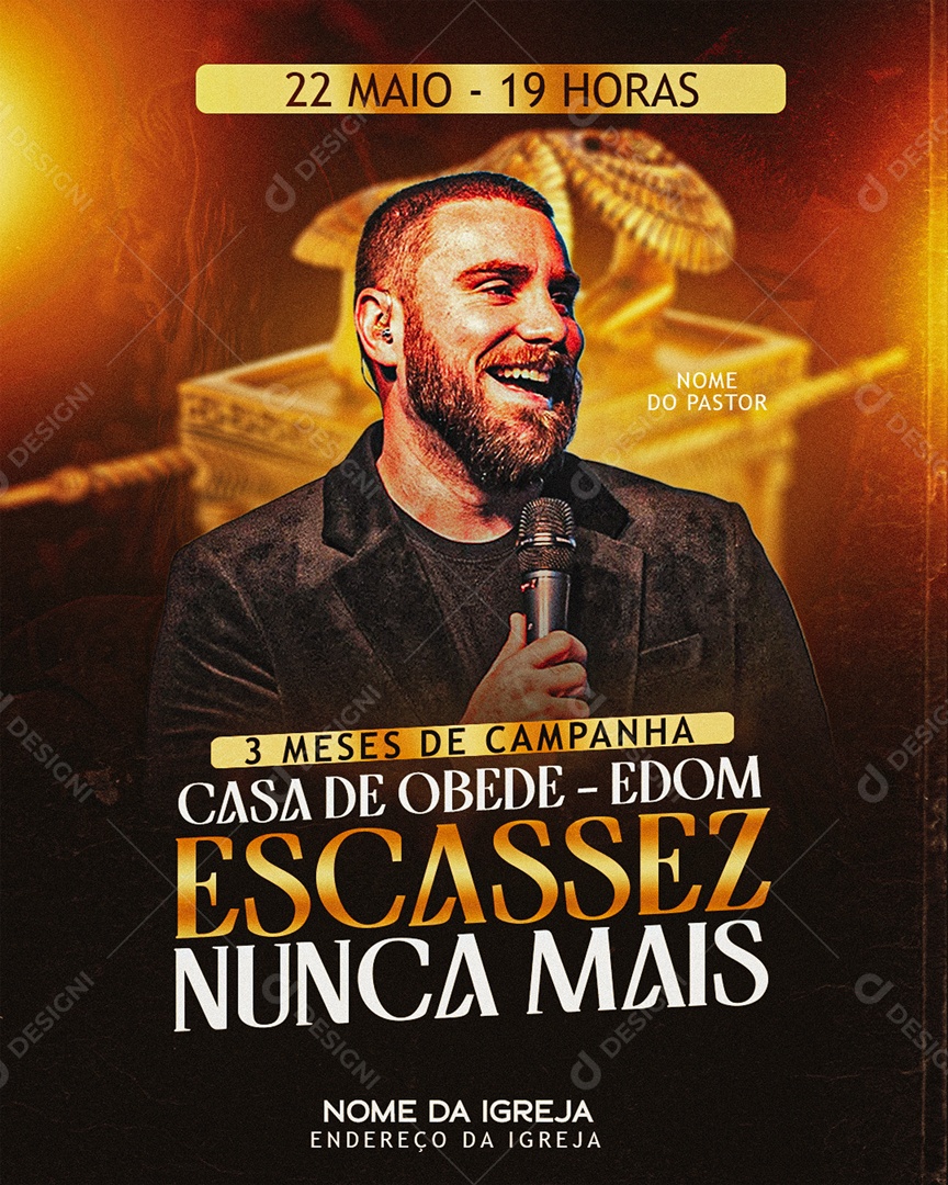 Flyer Gospel Culto Escassez Nunca Mais Social Media PSD Editável