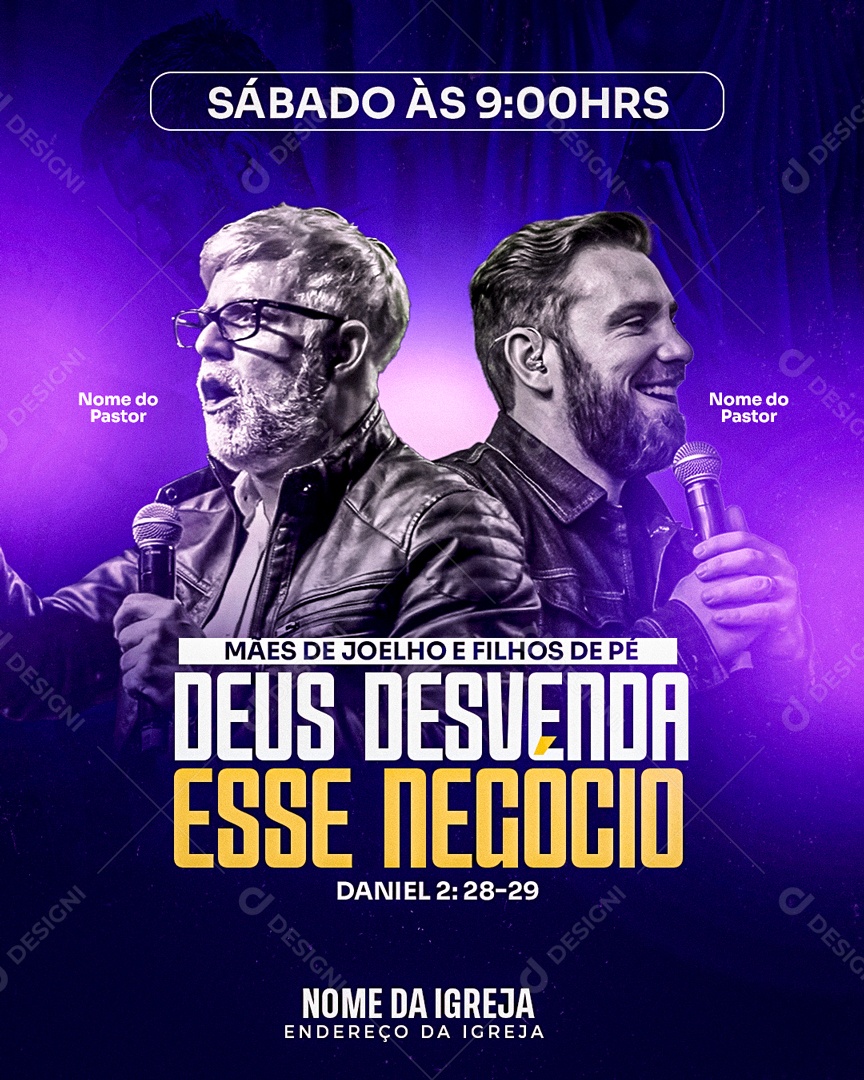 Flyer Gospel Culto Deus Desvenda Social Media PSD Editável