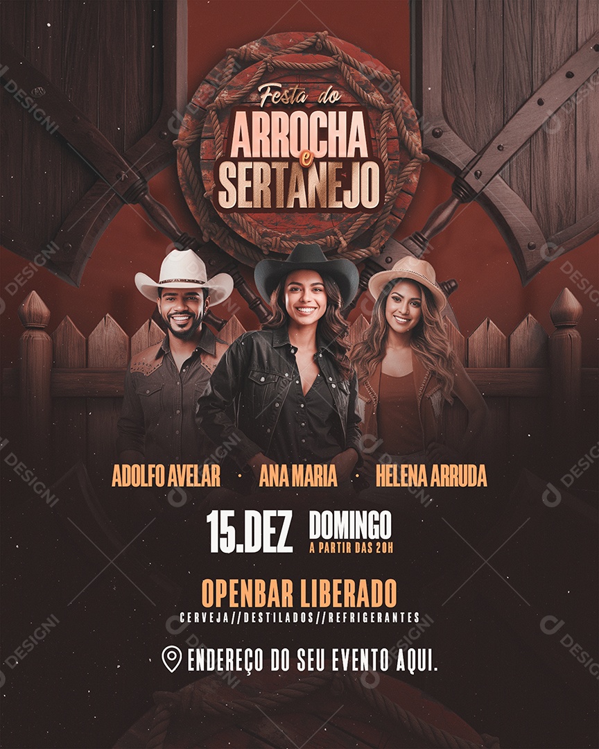 Flyer Festa do Arrocha e Sertanejo Social Media PSD Editável