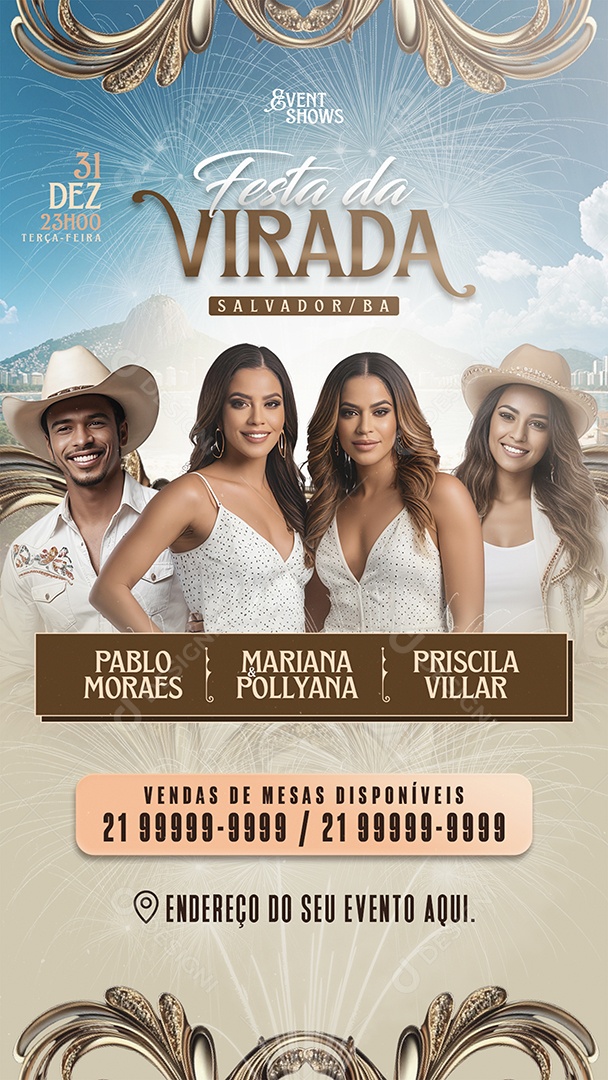 Story Flyer Réveillon Festa da Virada Social Media PSD Editável