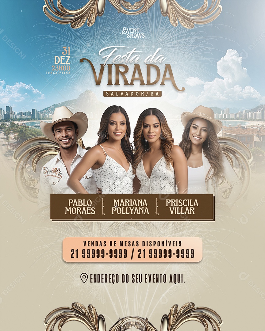 Flyer Réveillon Festa da Virada Social Media PSD Editável