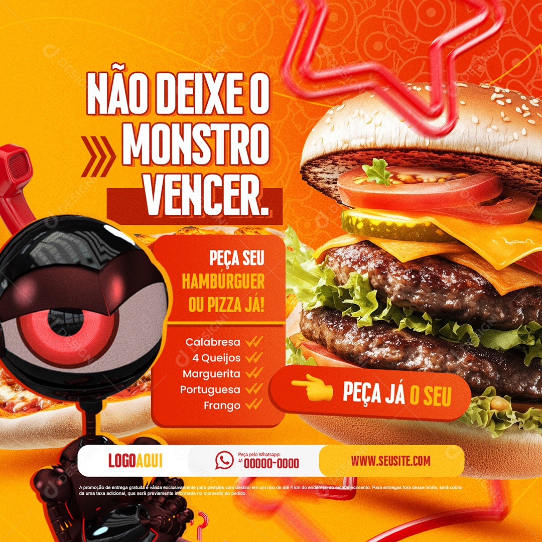 Hamburgueria Pizzaria BBB Não Deixe o Monstro Vencer Social Media PSD Editável