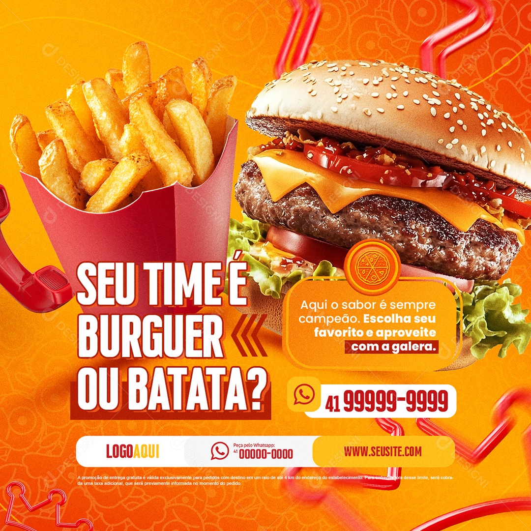 Hamburgueria Pizzaria BBB Seu Time é Burguer ou Batata Social Media PSD Editável