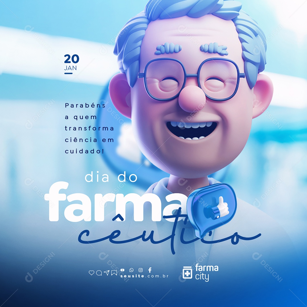 Dia do Farmacêutico 20 de Janeiro Parabéns Social Media PSD Editável