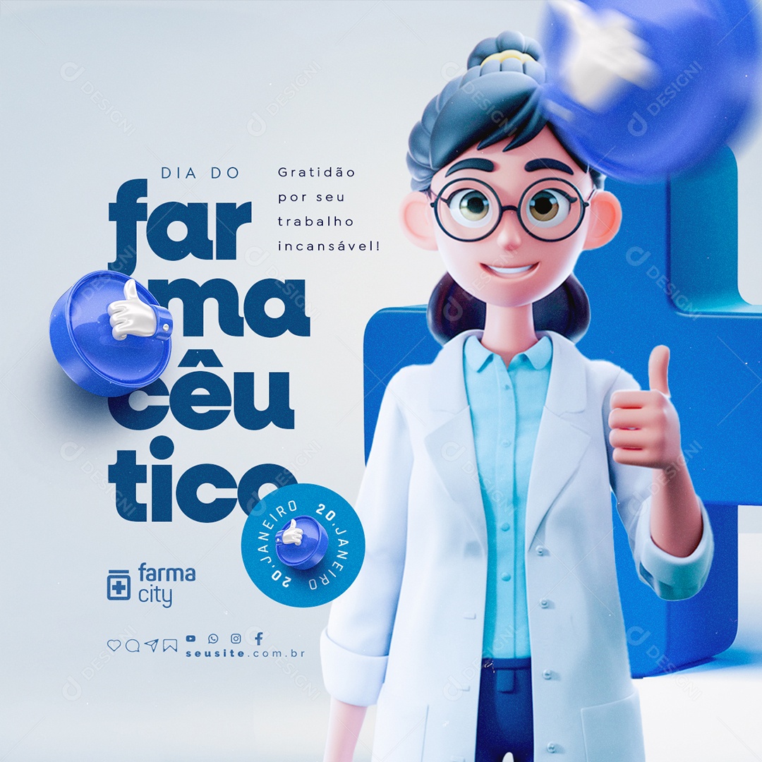 Dia do Farmacêutico 20 de Janeiro Gratidão por Seu Trabalho Social Media PSD Editável
