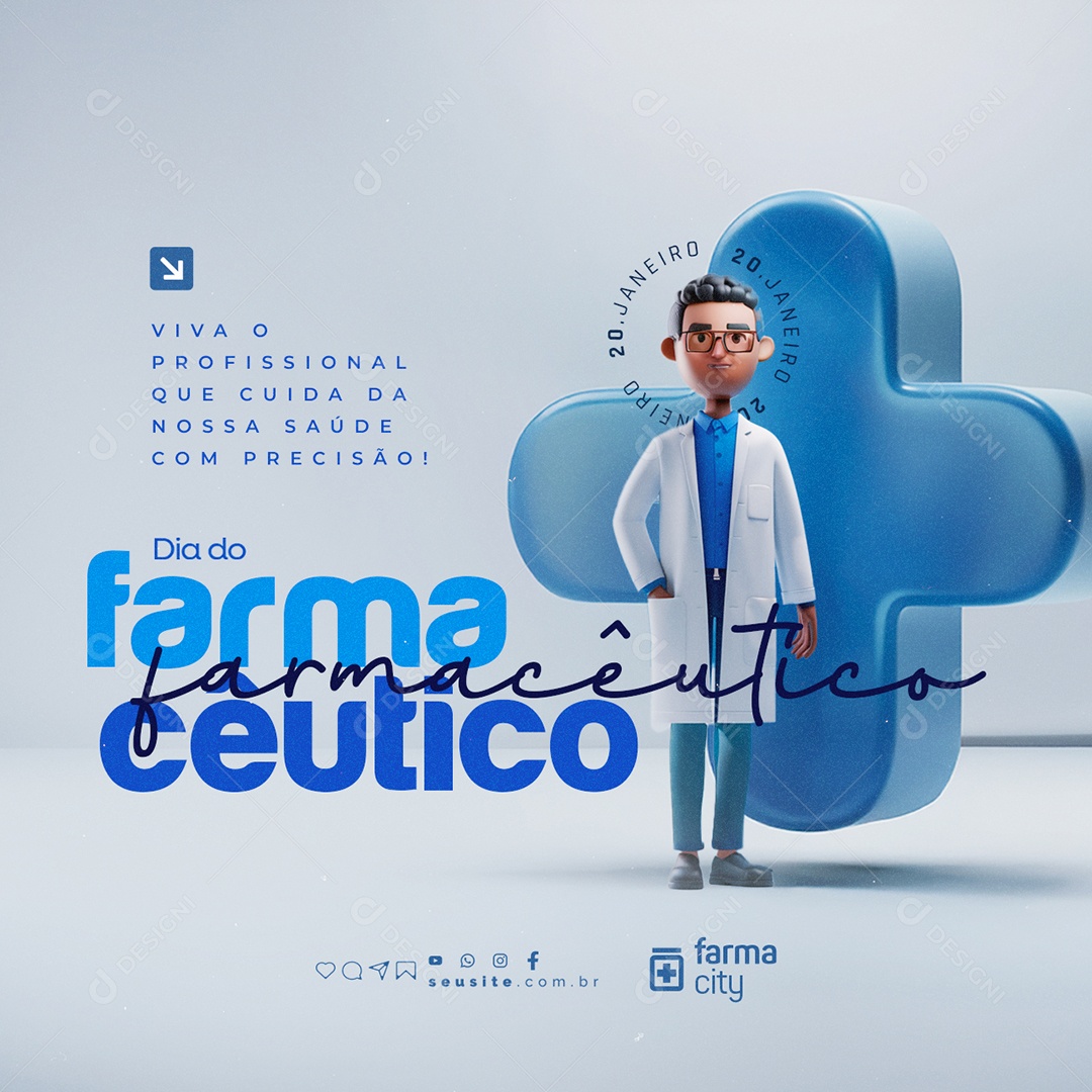 Dia do Farmacêutico 20 de Janeiro Viva o Profissional Social Media PSD Editável