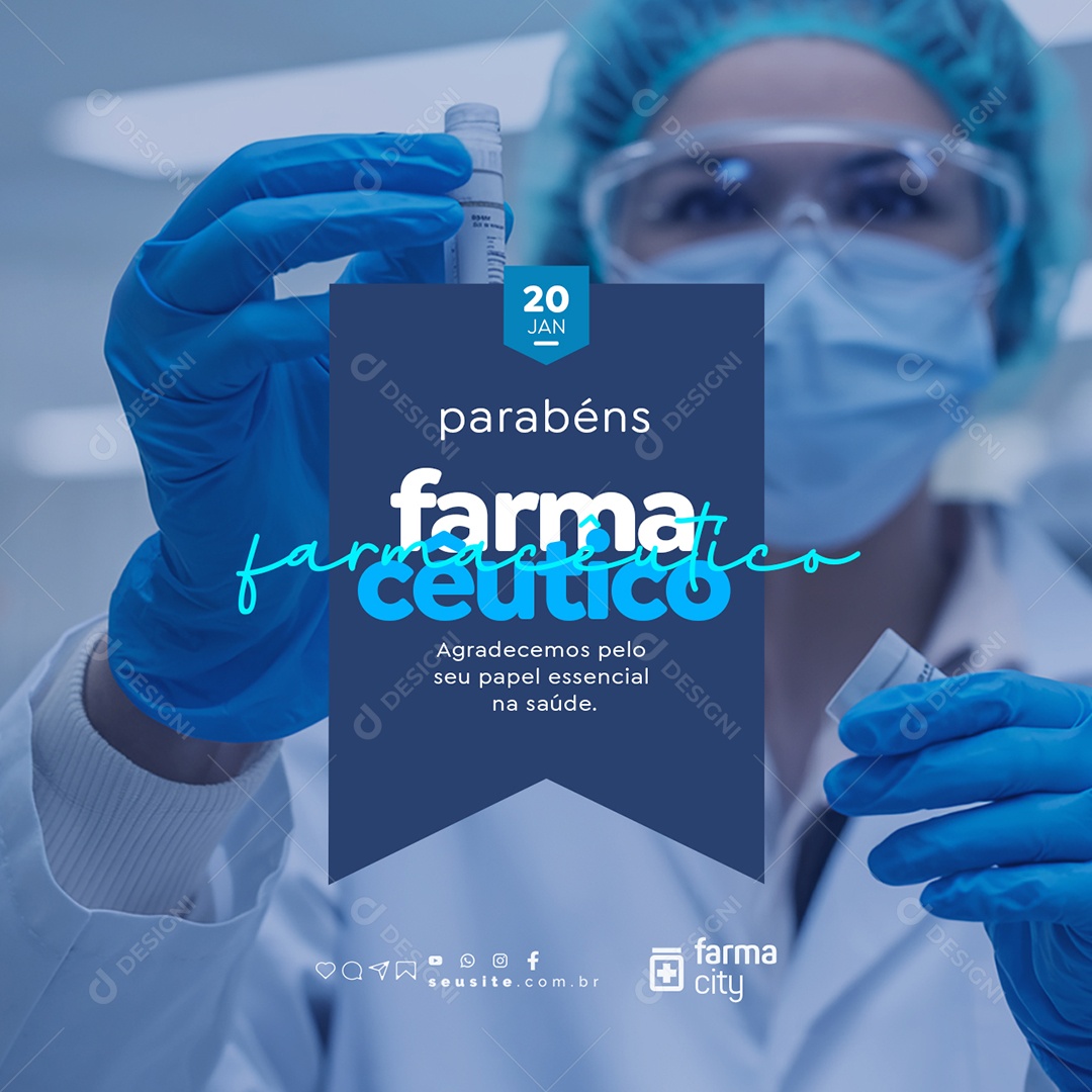 Dia do Farmacêutico 20 de Janeiro Parabéns Social Media PSD Editável
