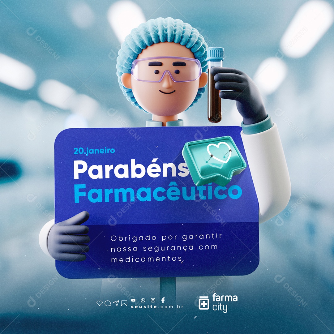 Parabéns Dia do Farmacêutico 20 de Janeiro Social Media PSD Editável