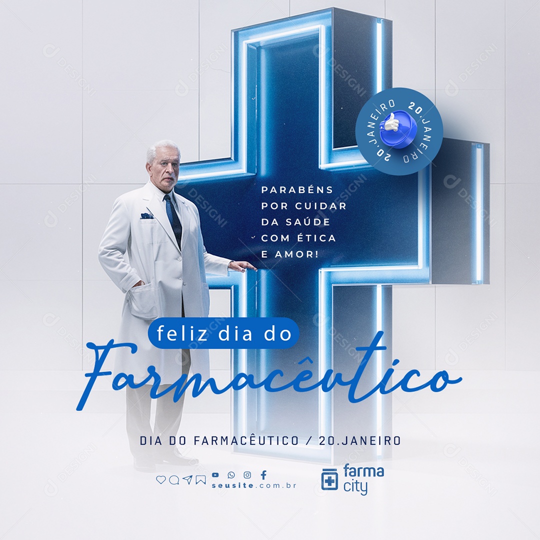 Feliz Dia do Farmacêutico 20 de Janeiro Parabéns Social Media PSD Editável