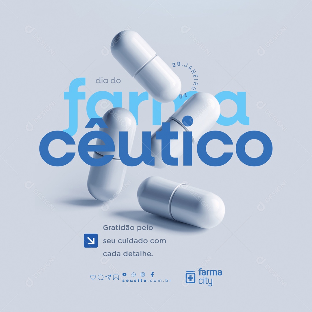 Dia do Farmacêutico 20 de Janeiro Gratidão Pelo seu Cuidado Social Media PSD Editável
