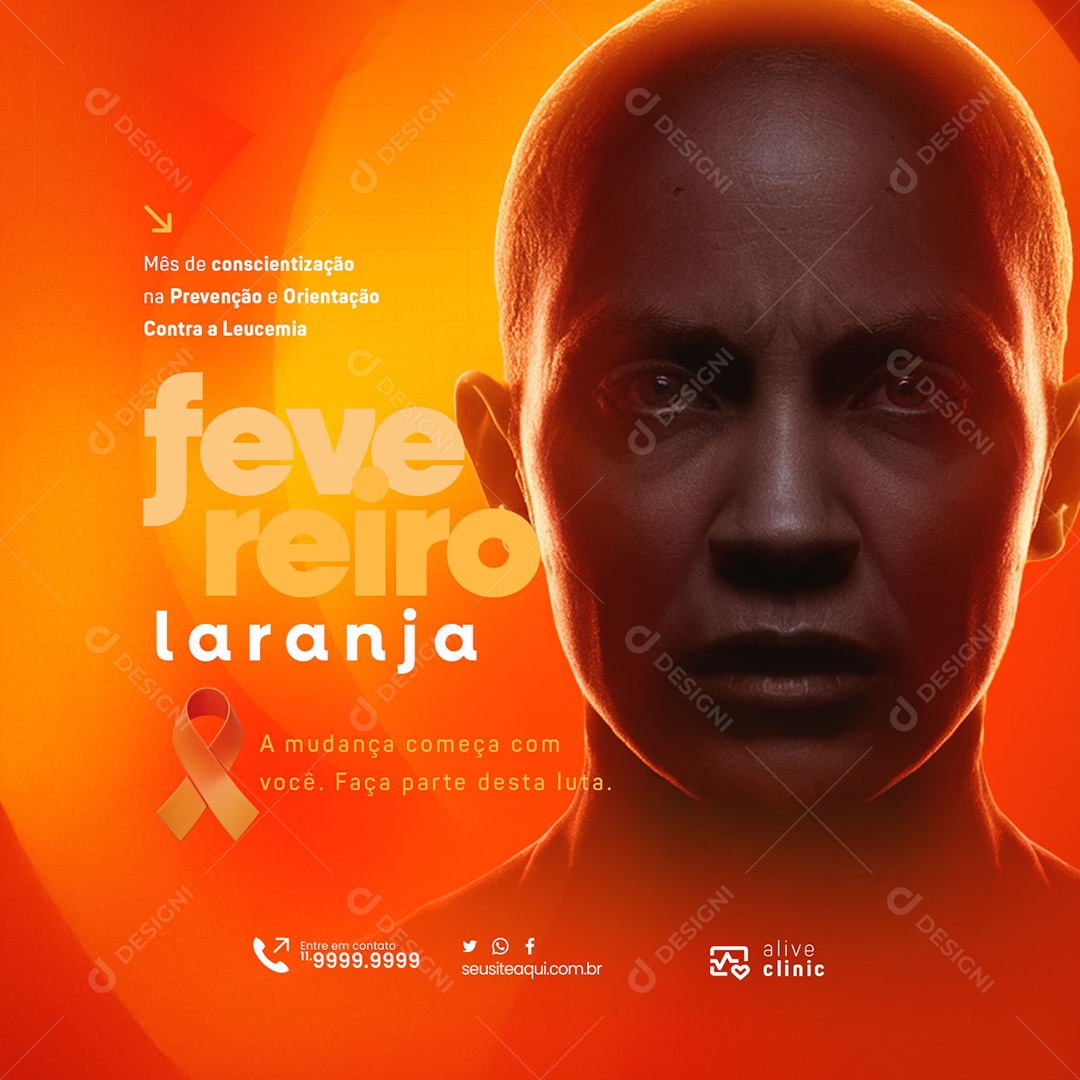 Fevereiro Laranja A Mudança Começa com Você Social Media PSD Editável