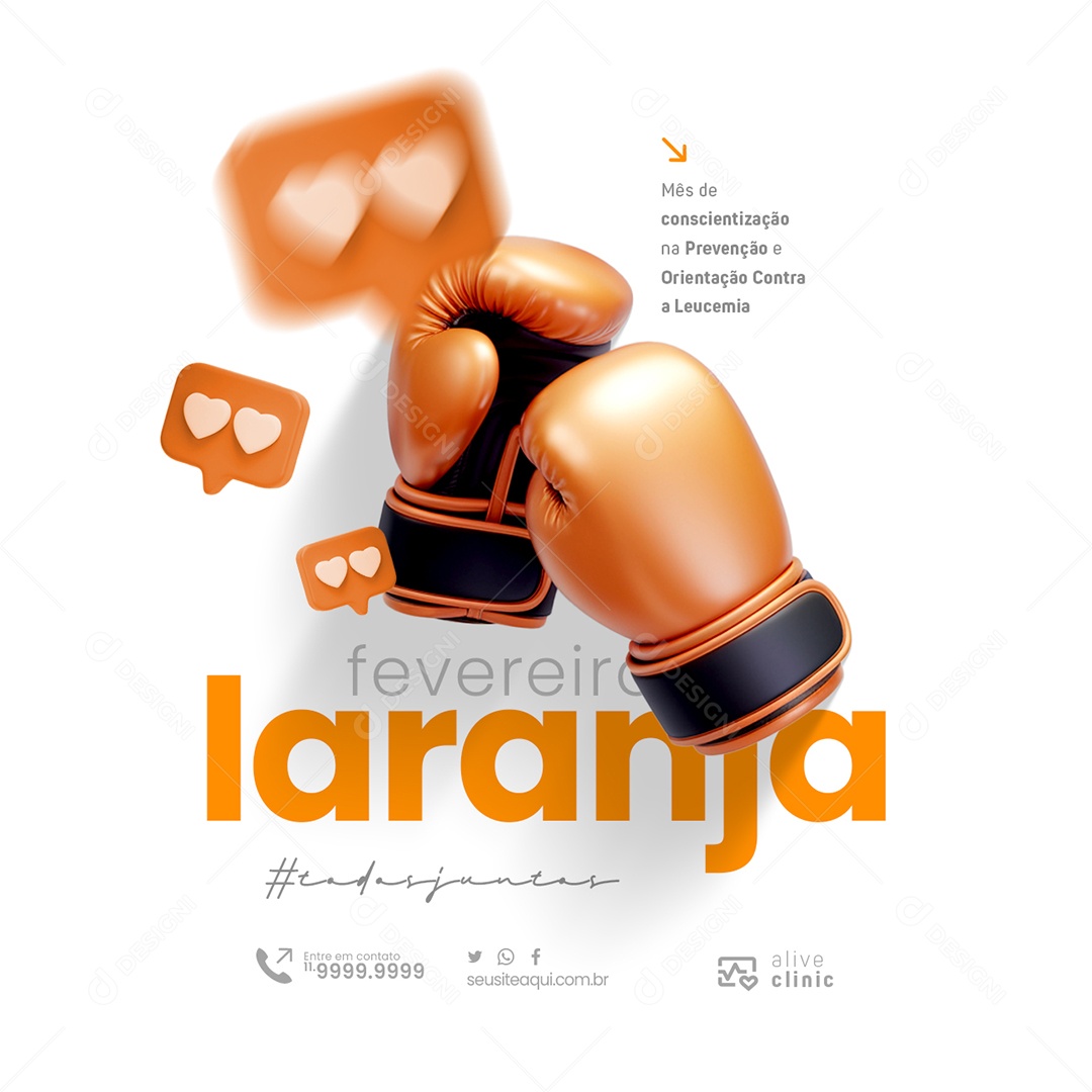 Fevereiro Laranja Todos Juntos Social Media PSD Editável