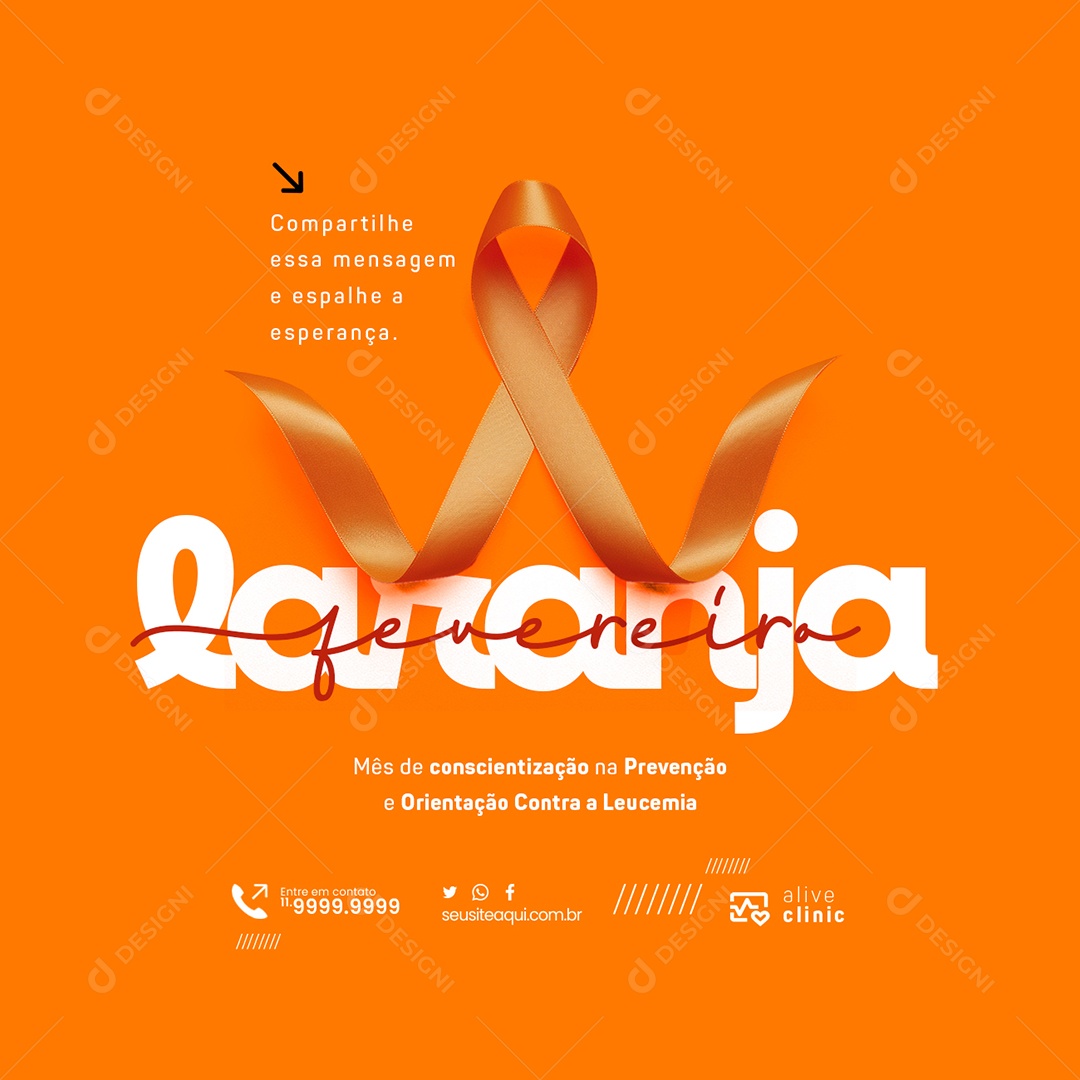 Fevereiro Laranja Compartilhe essa Mensagem Social Media PSD Editável