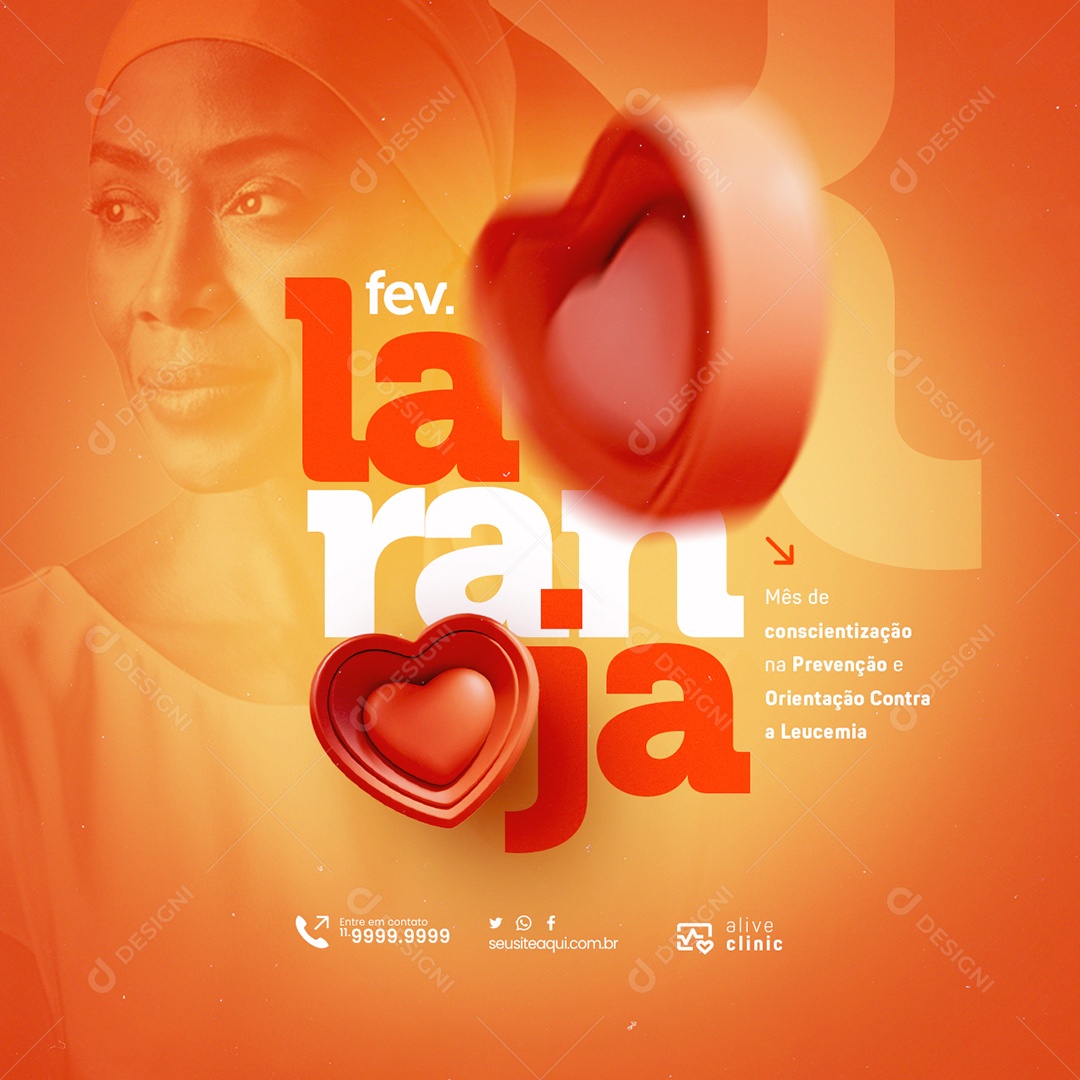 Fevereiro Laranja Prevenção e Orientação Contra a Leucemia Social Media PSD Editável