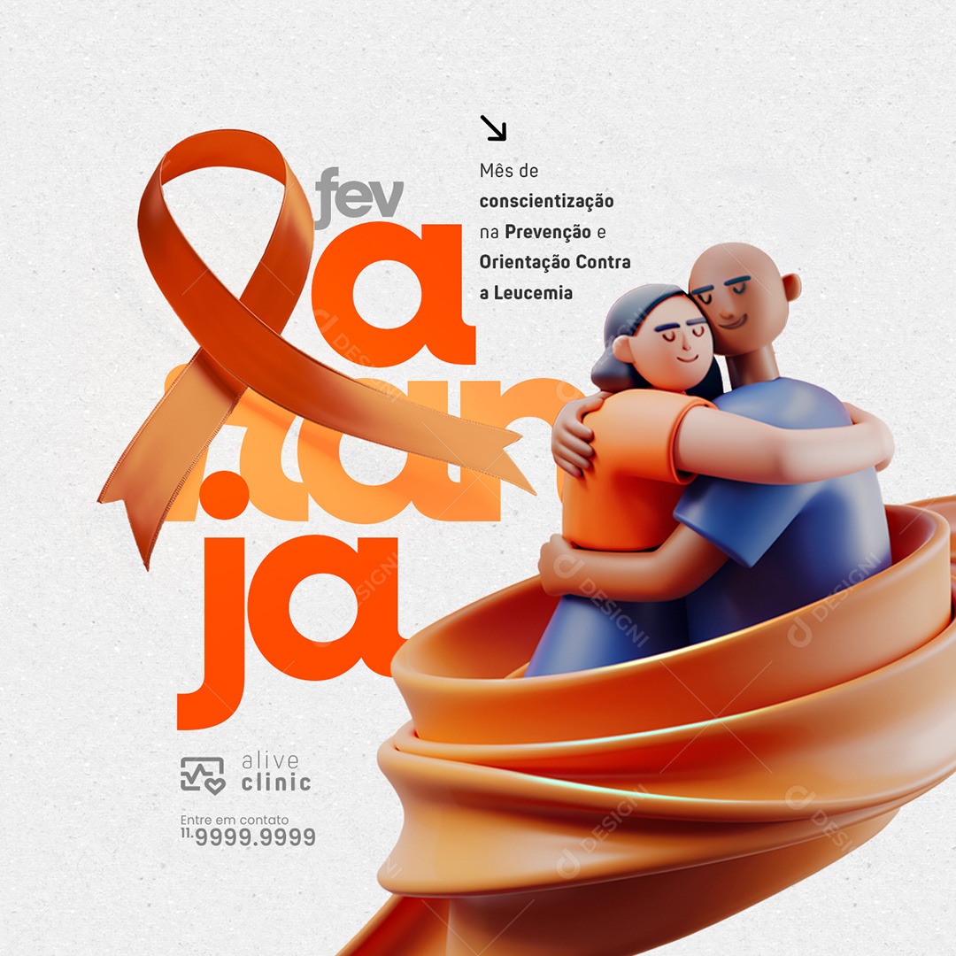 Fevereiro Laranja Mês de Conscientização na Prevenção Social Media PSD Editável