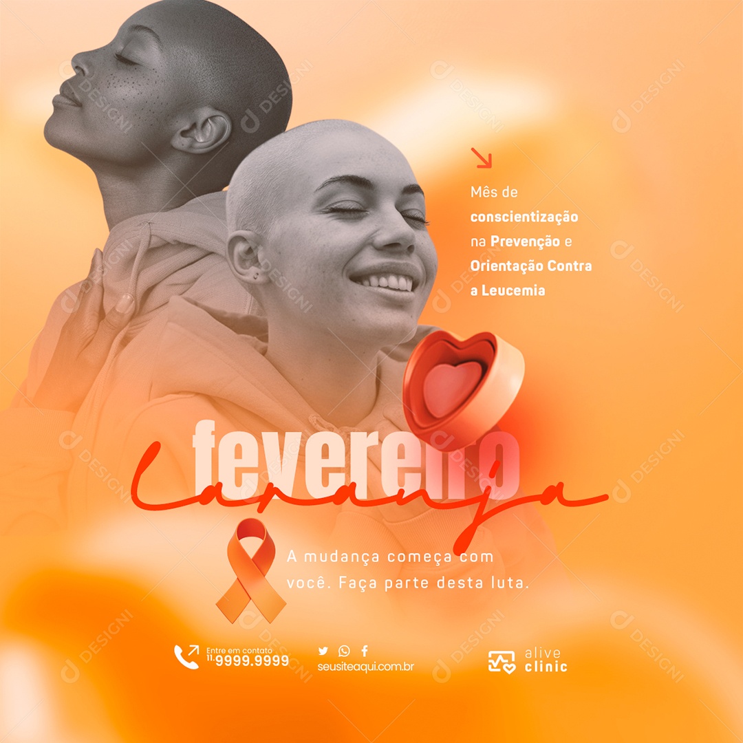 Fevereiro Laranja Mês de Conscientização na Prevenção Social Media PSD Editável