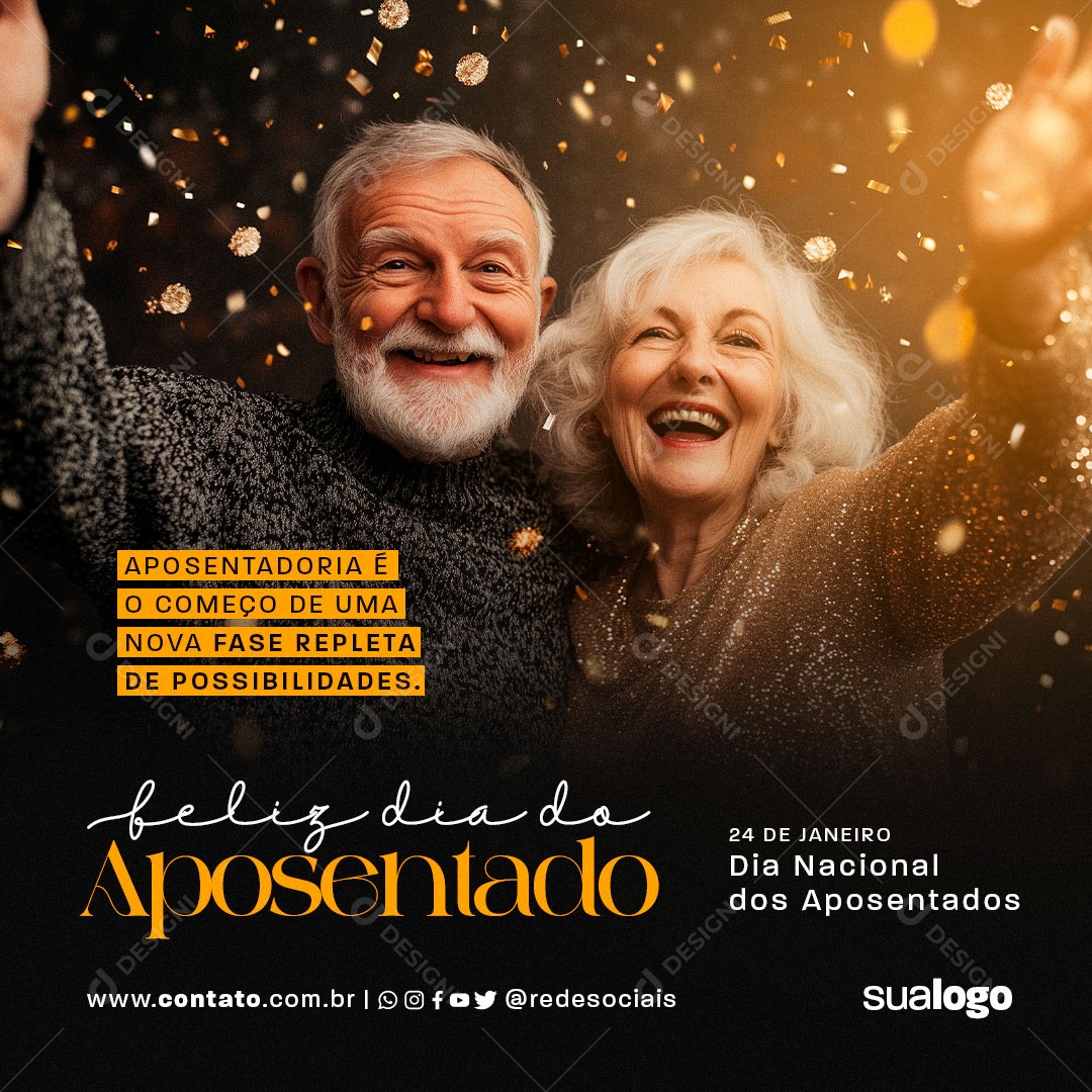 Feliz Dia dos Aposentados 24 De Janeiro Social Media PSD Editável