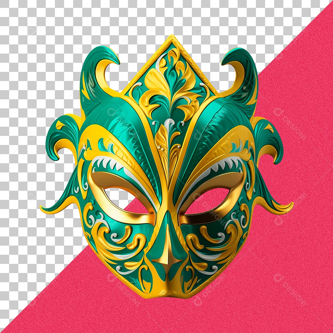 Máscara de Carnaval Verde e Amarela Para Composição PSD
