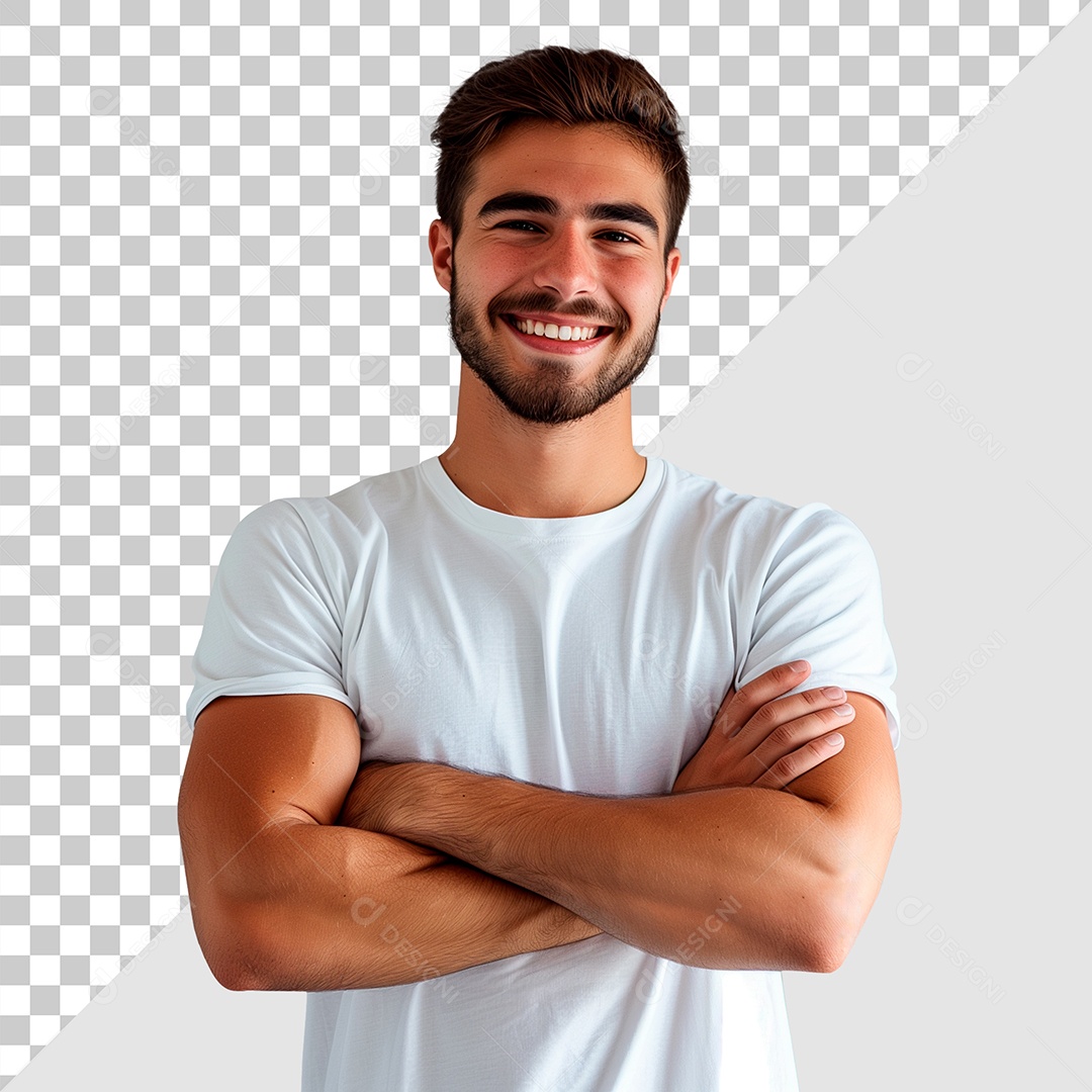 Retrato Feliz de Homem Jovem Com Braços Cruzados Para Composição PSD