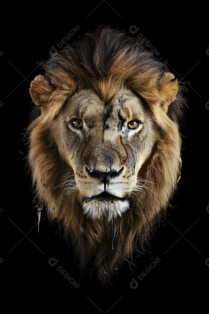 Leão sobre um fundo preto