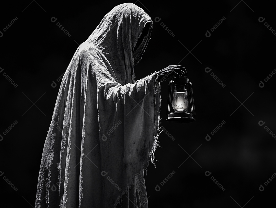 A morte é representada por um ser vestido com roupas longas e escuras