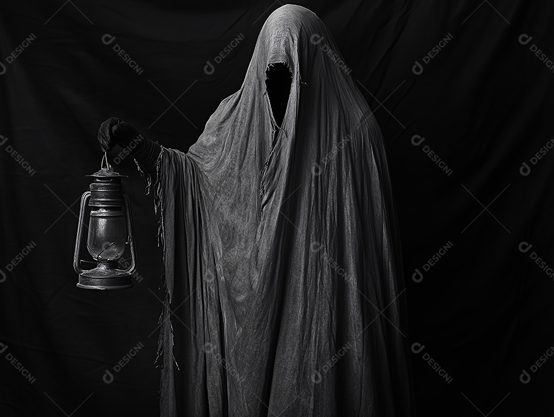 A morte é representada por um ser vestido com roupas longas e escuras